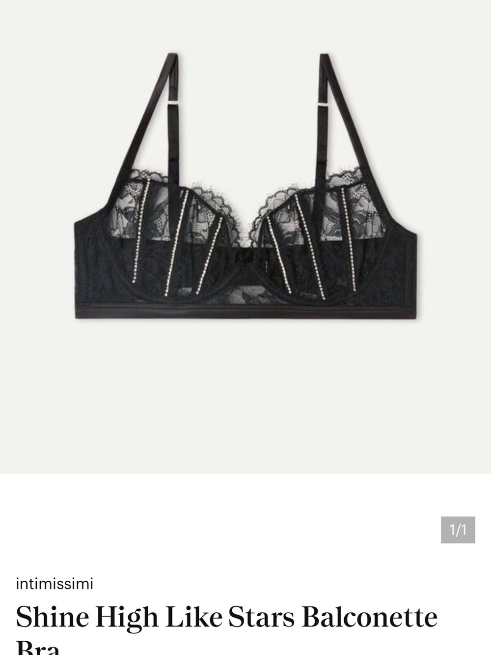 intimissimi Black Lace Balconette Bra with Embellished Straps